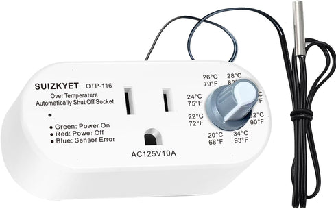 Temperature Controller, Over-Temperature Auto Shut-Off Safety Socket with The Probe, Temperature Range 68-93.2°F, 8 Adjustment Gears, for Heat Mat...