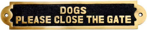 Renovators Supply Manufacturing Beware of Dog Sign 10.9 in. X 2.1 in. Keep Gate Closed Sign Cast Brass Please Close Gate Sign...