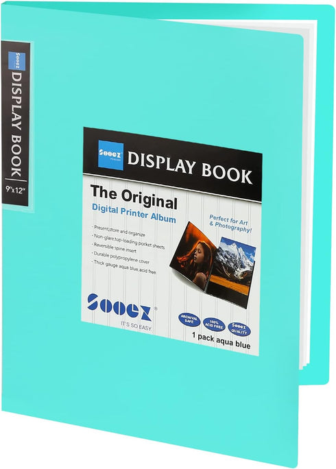 Sooez 30-Pocket Binder with Plastic Sleeves 9x12" (Aqua), Heavy Duty Art Portfolio Folder with Clear Sheet Protectors, Display 60 Pages, Presentat...