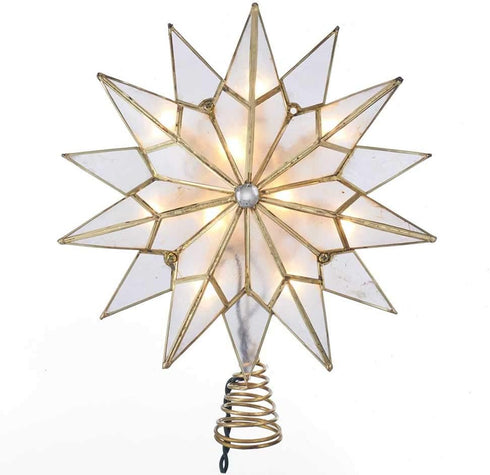Kurt S. Adler UL3141 9.84" Brass Plated 7-Point Double Tip Capiz Star with Center Gem Tree Topper...