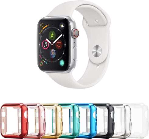 8 Pack 41mm Case with Built-in HD Clear Ultra-Thin TPU Screen Protector Cover Compatible with Apple Watch Series 9, 8, 7 (Clear+Black+Gold+Rose Go...