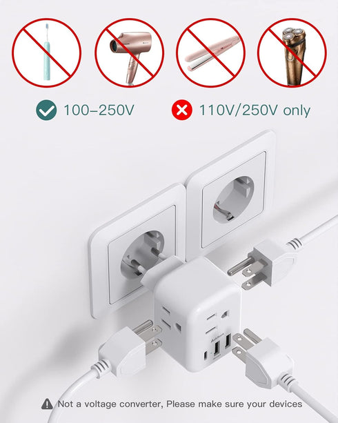 2 Pack European International Power Plug Adapter with 3 Outlets 3 USB Charging Ports(1 USB C), Travel Essentials to Italy,Greece,Israel,France, Sp...