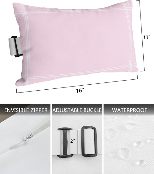 T&H XHome Outdoor Pillow for Chaise Lounge Chair, Solid Color Pink Waterproof Headrest Pillow Lumbar Pillows with Insert & Adjustable Elastic Stra...