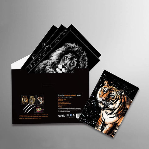 Scratch Art Paper(A4) for Kids & Adults, Rainbow Painting Night View Scratchboard, Art Craft, Crafts Set: 8 Sheets Scratch - Unicorn/Flamingo/Cat/...