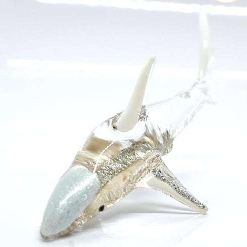 Shark Miniature Tiny Figurines Animals Hand Painted Blown Glass Art Sea Collectible Gift Decorate (Clear Silver)...