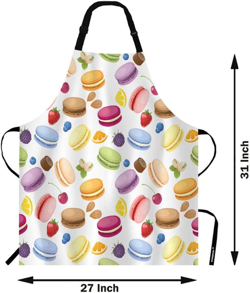 WONDERTIFY Macarons Apron,Colorful Macarons Cake and Various Fruits Bib Apron with Adjustable Neck for Men Women,Suitable for Home Kitchen Cooking...