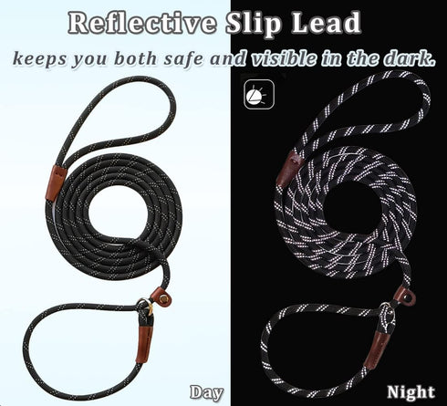 2 Pcs 8ft Slip Lead Dog Leash, Reflective No Pull Training Leash, 1/3" Nylon Rope Slip Leash for Small Medium Dogs (Blue+Black)...