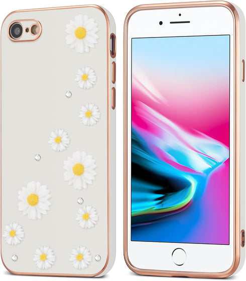 ZCDAYE Solid Color Daisy Case for iPhone 7/iPhone 8/iPhone SE 2020 Case with Camera Protection, Electroplated Plating Case Shockproof Slim Soft TP...