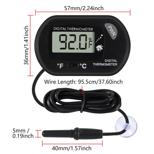 2Pcs Aquarium Thermometer Fish Tank Thermometer Reptile Thermometer Terrarium Water Temperature Test Digital Thermometer with LCD Display Fahrenhe...