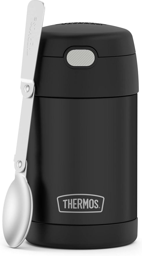 THERMOS FUNTAINER Insulated Food Jar, 16 Ounce, Kid Friendly Food Jar with Foldable Spoon, Matte Black...