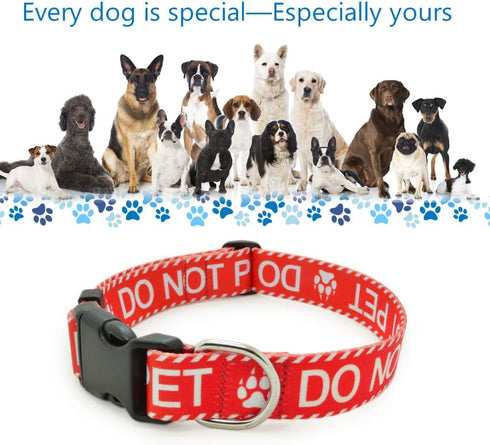 Dog Collar for DO NOT PET, Sturdy Durable with Buckle, Red Dog Collars for Small Medium Large Dogs, Premium Adjustable Polyester Pet Collar...