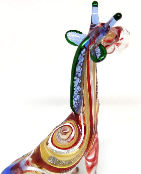Giraffe Miniature Figurine - Hand Blown Glass Animal Sculpture - Tiny Collectible Art Gift for Wildlife Lovers Home Décor (3.5" Multi-Red)...
