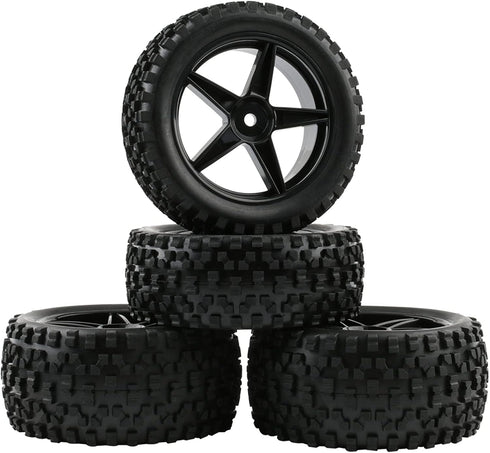4pcs RC Buggy Tires 12mm Hex Wheels and Tires for 1/10 Scale Buggy RC Off Road Vehicle Tyres with Locking Nuts Washers and Wrench Spare Parts Repl...