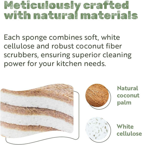 12PCS Natural Kitchen Sponges - Biodegradable Non-Scratch Cellulose and Coconut Fiber Sponge - Pack of 12 Compostable Sustainable and Durable Spon...