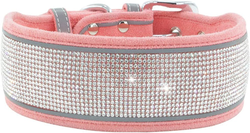 Rhinestone Dog Collar, Dazzling Sparkling Soft Comfortable Reflective Large Dog Collar Crystal Diamond Collar for Small Medium & Large Dogs (L, Pi...