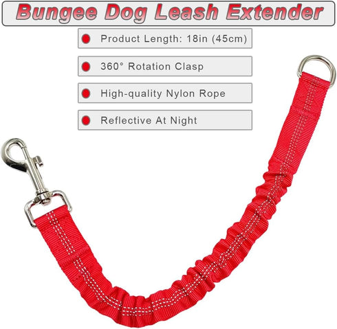 Short Dog Leash Extender, 18 in Bungee Shock Absorbing, Nylon Multifunctional Dog Leash for Medium Large Dogs Walking Training Running (red)...