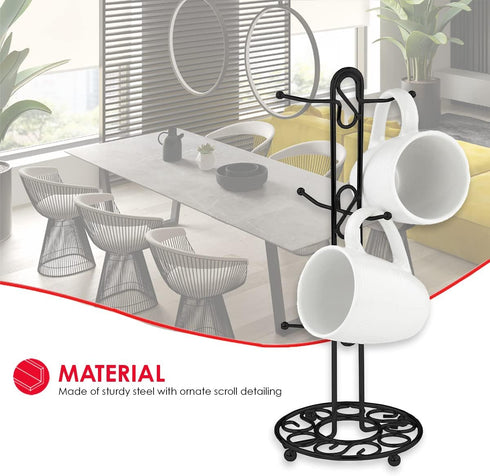 Home Basics Scroll Design Coffee Mug Holder (Black) Steel Mug Stand for Any Kind of Mug | Kitchen Organizing Cup Tree | Great for Jewelry...