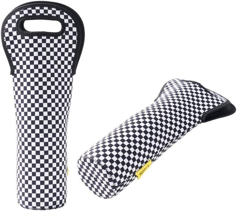 Single Wine Carrier Tote Bag (Checkered) (black white)...