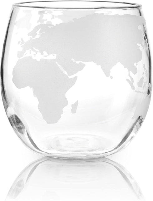 Viski Globe Glass Whiskey Tumblers, Etched Glass Whiskey Enthusiast Gift and Glassware Accessory, 10 oz, Set of 2...