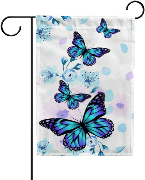 Blue Flowers and Butterflies Garden Flag Welcome Home Flag Vertical Double Sided Seasonal Polyester Flag for Home Lawn Indoor Farmhouse Patio Yard...