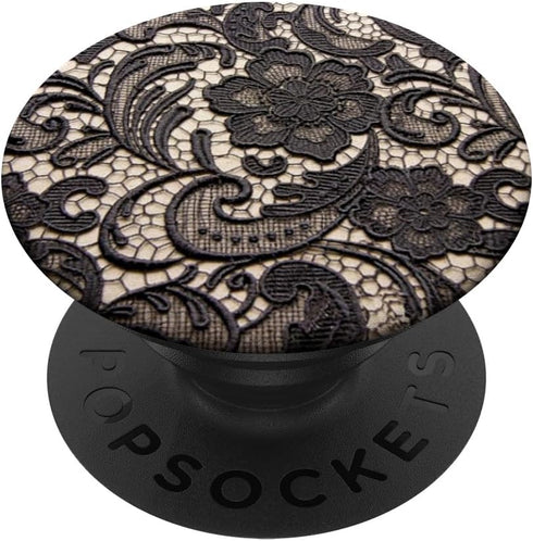 vintage elegant girly french country beige black floral PopSockets PopGrip: Swappable Grip for Phones & Tablets PopSockets Adhesive PopGrip...