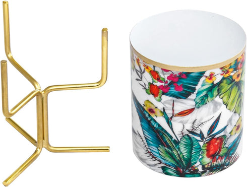 MyGift Handcrafted Intricate Design Planter Pot with Gold Rim and Colorful Floral Pattern and Removable Brass Tone Metal Stand, Handmade in India...