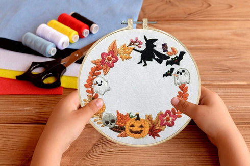 Nuberlic Embroidery Kits Cross Stitch Kit for Beginners Adults DIY Halloween Pumpkin Wreath Crafts...