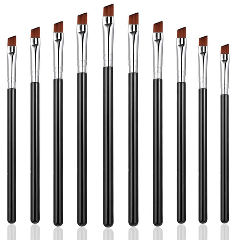 10 PCS Angled Eyeliner Eye Shadow Eyebrow Brush Set Flat Fine Angle Soft Synthetic Bristles Fibers Detail Makeup Brush Tool for Women Girls Make u...