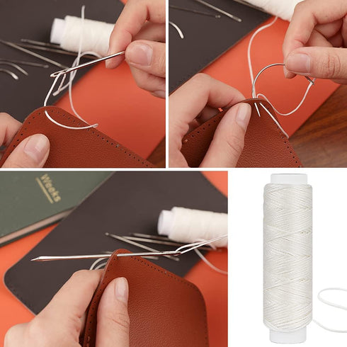 32 Yards Waxed Thread with Leather Hand Sewing Needles,150D Flat Sewing Waxed Thread and Leather Repair Needles for Home Upholstery Carpet Leather...