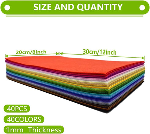 40 pcs Craft Felt Fabric Sheets 8x12 inches Assorted Color Craft Squares Nonwoven 1mm Thick...