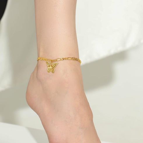 GOLDCHIC JEWELRY Gold Butterfly Anklets for Women,Cute Figaro Chain Ankle Bracelets Foot Chains 8.5+2 Inches...