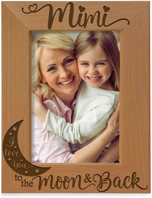 KATE POSH - Mimi I Love You to The Moon and Back Engraved Natural Wood Picture Frame, Grandparent's Day Gifts, Grandma Gifts, for Nana, (5x7-Verti...