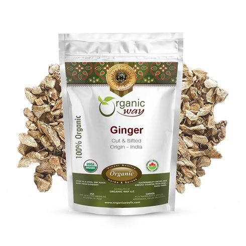 Organic Way Premium Dried Ginger Root Cut & Sifted (Zingiber officinale) - Organic & Kosher Certified | Raw, Vegan, Non GMO & Gluten Free | USDA C...
