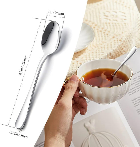 IQCWOOD Coffee Spoons, Mini Espresso Spoons, 6 Pieces Stainless Steel Spoons Silverware Set, Dinner Spoons for Home, Kitchen or Restaurant, Dishwa...