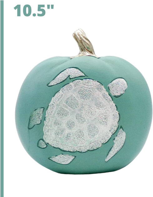 Needzo Turquoise Faux Pumpkins Nautical Bathroom Decor for Vacation Homes, Fall at The Beach Fake Pumpkin with Glittery Painted Turtle, 7 Inches...