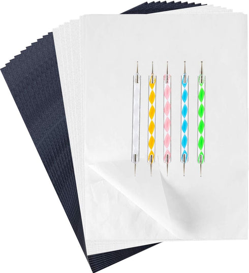 150 Pieces Black White Carbon Transfer Paper Set Tracing Paper Carbon Graphite Copy Paper with 5 PCS Embossing Stylus Dotting Tools for Wood, Pape...
