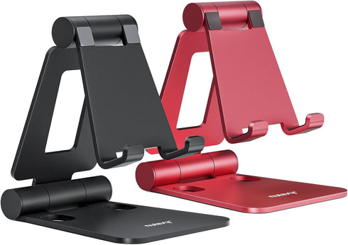 Nulaxy 2 Pack Dual Folding Cell Phone Stand, Fully Adjustable Foldable Desktop Phone Holder Cradle Dock Compatible with Phone 14 13 12 Pro Xs Xs M...