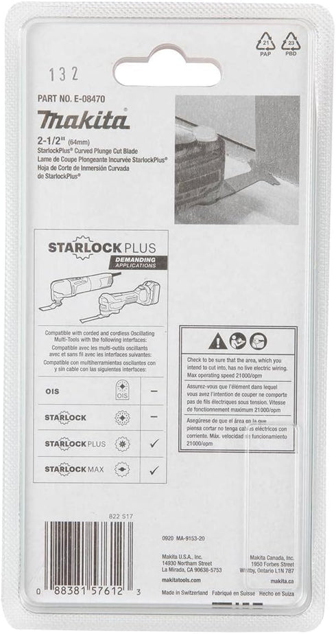 Makita E-08470 StarlockPlus® Oscillating Multi-Tool 2-1/2" Bi-Metal Curved Plunge Cut Blade...