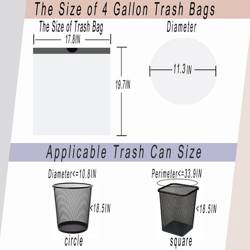 4 Gallon Trash Bag, Small Drawstring Trash Bags, 15 Liter White Garbage Bags, 72 Count...