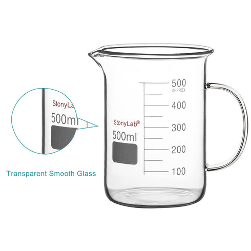 stonylab Glass Beaker with Handle, Borosilicate Glass Graduated Low Form Griffin Beaker with Handle and Pouring Spout, 500 ml...