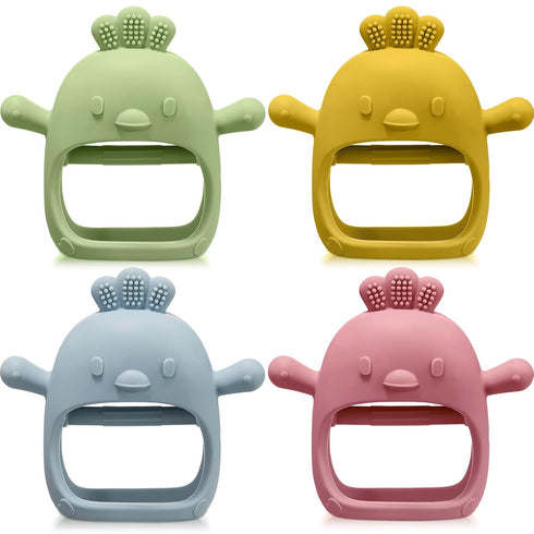4 Packs Baby Teething Toy Silicone Teething Toys for Babies Over 6 Months Anti Dropping Wrist Hand Teethers Mitten Chick Baby Chew Toys for Suckin...