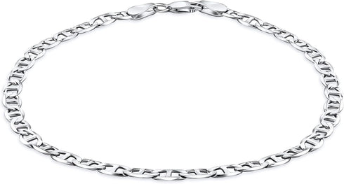 PORI JEWELERS 925 Sterling Silver 4.5mm Mariner Chain Link Anklet - Available in Silver or Yellow...
