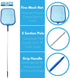 Aquatix Pro Pool Skimmer 5ft Long, 5 Section Connecting Pole with Hook Handle, for Spa, Hot Tub, Pond, Swimming Pools, Fine Mesh Bag, Hand Skimmer...