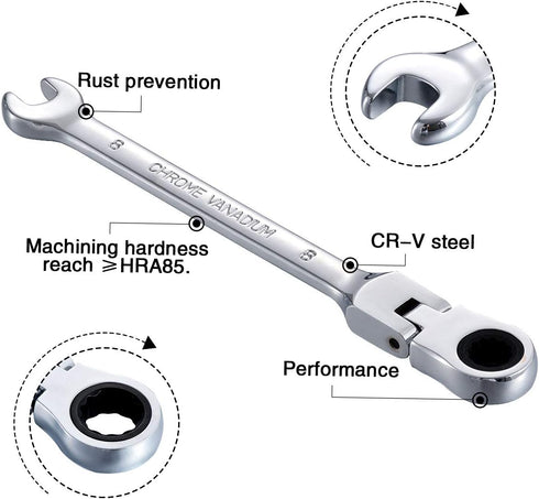KATUR 8mm Ratcheting Wrench Set Flexible Pivoting Head Ratchet Combination Spanner Wrench Chrome Vanadium Steel Metric Tool (8mm)...