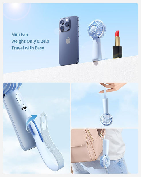 Portable Handheld Mini Fan, 3 Speeds Personal Small Fan For Makeup Eyelash, Cute Design Rechargeable Desk Fan With Non-slip Base For Travel, Bedro...