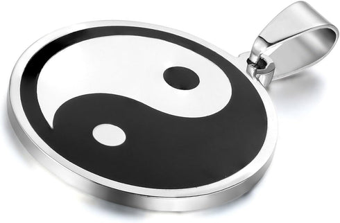 Flongo Men's Vintage Stainless Steel Black Silver Yin Yang Pendant Necklace, 22 inch Chain, Tai Chi Yin Yang Pendant Balance Symbol Necklace...