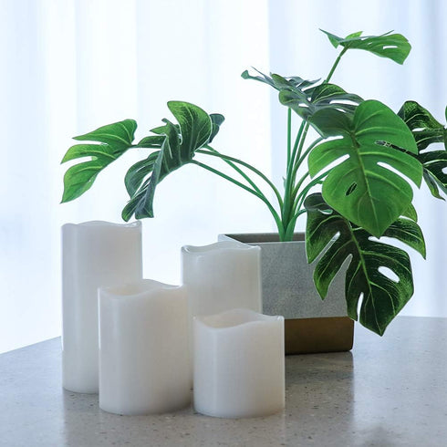 DRomance Flameless Flickering Candles with Remote Timer, Battery Operated Outdoor Waterproof White Plastic LED Pillar Candles Set of 4(3 x 3,4,5,6...