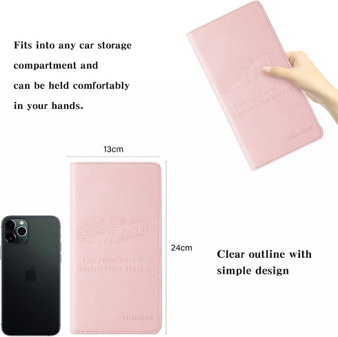 Leather Car Registration and Insurance Card Holder, Car Document Holder for Cards License with Magnetic Shut (Pink, large)...