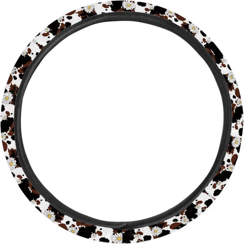 Car Steering Wheel Cover Brown Cow Floral Anti Slip Steering Wheel Protector for Car 14.5-15 inch, Non Slip Breathable Odorless Car Accessories, B...