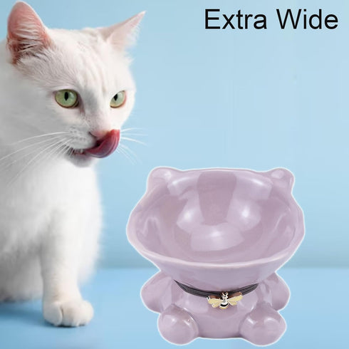 Ceramic Raised Cat Bowls for Indoor Cats Cute Elevated Cat Food Bowls 5.4 Inch Wide Whisker Friendly Purple Cat Water Bowl Dishwasher and Microwav...